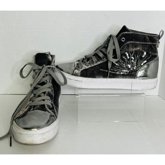 GUESS High Tops Womens Trainer Size 7 Velvet With Silver And Sequins Gentle Wear - Picture 1 of 13